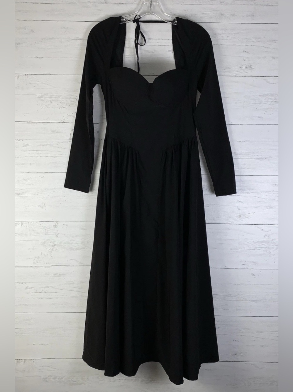 Parthea Long Sleeve Tie Back A-Line Dress - Black size M